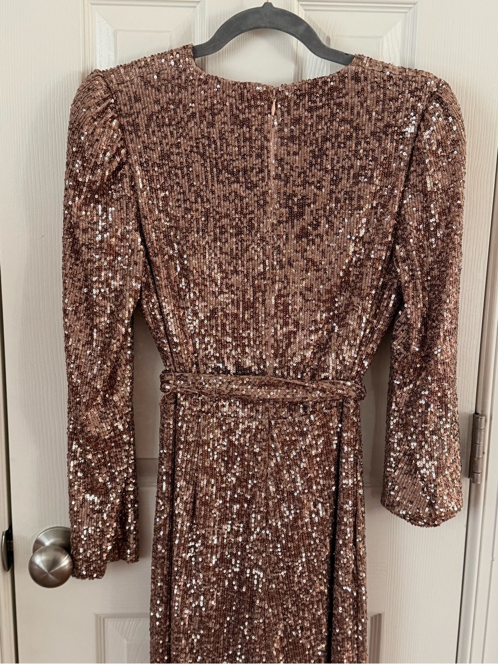 Alex Marie Rose Gold Sequin Jumpsuit Size 8 Belted Wide Leg Formal - Picture 9 of 16